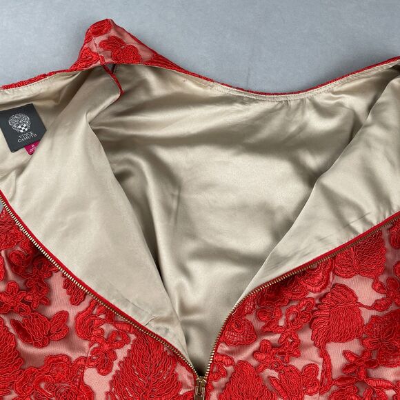 Vince Camuto Embroidered Mesh Sheath Dress Sz 8 Floral Red Cocktail Party - Picture 7 of 10